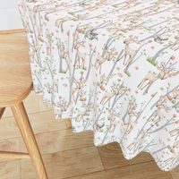 Sweet Woodland Animals - Deer Fox Raccoon Birch Trees Flowers Baby Girl Nursery Blanket Sheets Bedding B