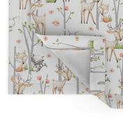 Sweet Woodland Animals - Deer Fox Raccoon Birch Trees Flowers Baby Girl Nursery Blanket Sheets Bedding B