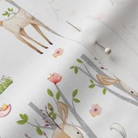 Sweet Woodland Animals - Deer Fox Raccoon Birch Trees Flowers Baby Girl Nursery Blanket Sheets Bedding B