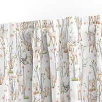 Sweet Woodland Animals - Deer Fox Raccoon Birch Trees Flowers Baby Girl Nursery Blanket Sheets Bedding B