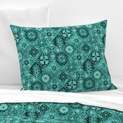 Watercolor Talavera Tiles- Teal // spanish mexican ceramic diamond floral tile emerald mint teal fabric