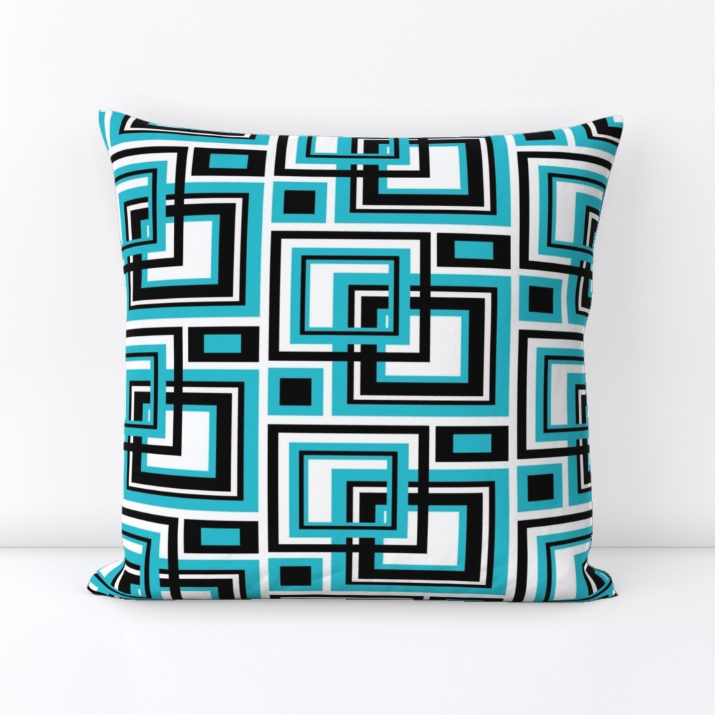 Geometric Turquoise Blue Black Abstract Square 