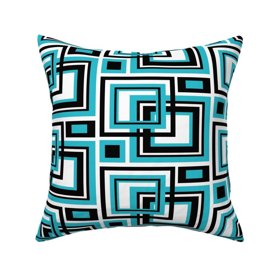 Geometric Turquoise Blue Black Abstract Square 