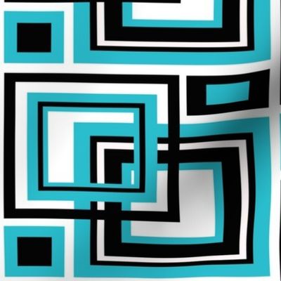 Geometric Turquoise Blue Black Abstract Square 