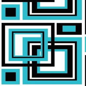 Geometric Turquoise Blue Black Abstract Square 