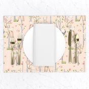 Sweet Woodland Animals (blush) - Deer Fox Raccoon Birch Trees Flowers Baby Girl Nursery Blanket Sheets Bedding A