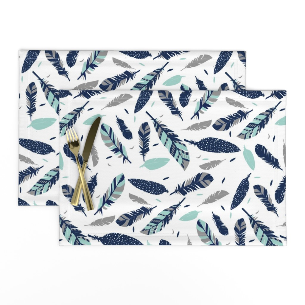 mint navy grey feathers