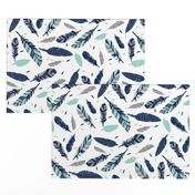 mint navy grey feathers