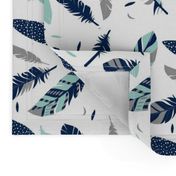 mint navy grey feathers