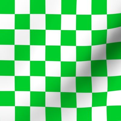 One Inch Vivid Racing Green and White Checkerboard Squares