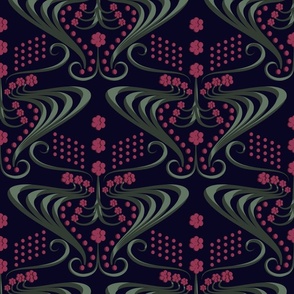 Dark Floral Pattern, Abstract Tiny Flowers, Moody Baroque Jewell Pattern, Ritzy Glam Cerise Pink Green