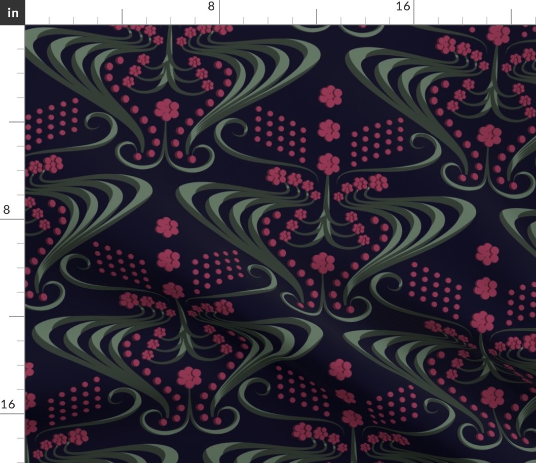 Dark Floral Pattern, Abstract Tiny Flowers, Moody Baroque Jewell Pattern, Ritzy Glam Cerise Pink Green
