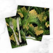 Tropical Palm Leaves on Quatrefoil Black Gold 