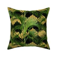 Tropical Palm Leaves on Quatrefoil Black Gold 