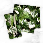 Tropical Palm Leaves on Quatrefoil Black White Gold 