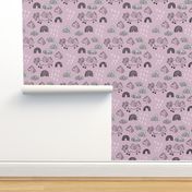 Cool clouds rainbows and horses flowers pegasus illustration design pastel violet