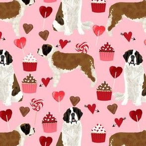 saint bernard valentines day cupcakes hearts dog breed pure breed fabric pink