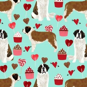 saint bernard valentines day cupcakes hearts dog breed pure breed fabric mint