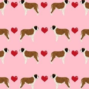 saint bernard hearts love dog breed pure breed fabric pink