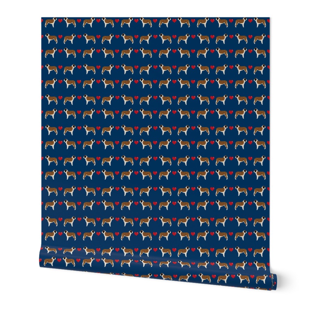 saint bernard hearts love dog breed pure breed fabric navy