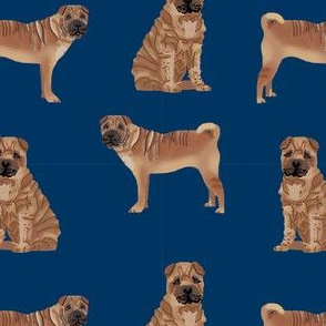 sharpei valentines cupcakes dog breed pure breed fabric navy