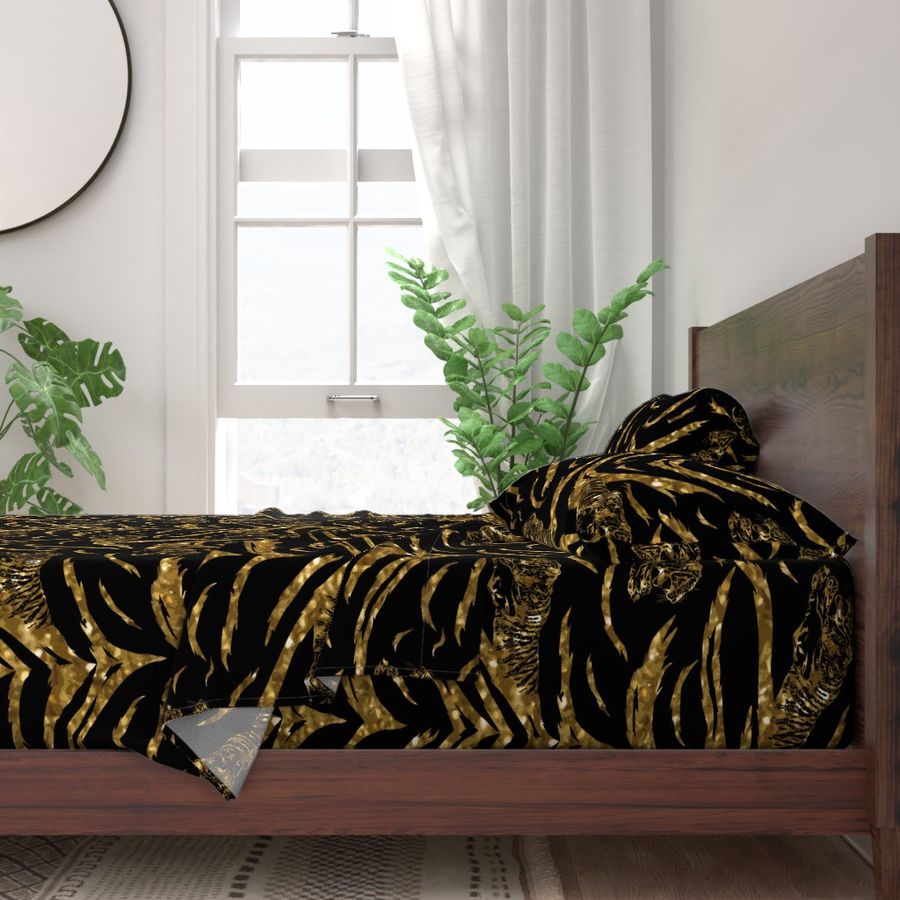 Tribal Tiger stripes print - faux golden glitter large