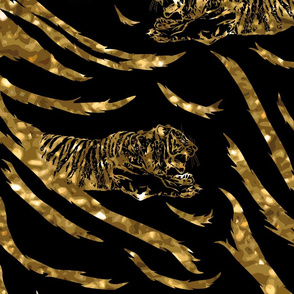 Tribal Tiger stripes print - faux golden glitter large