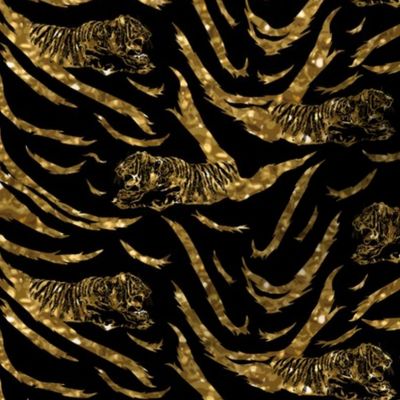 Tribal Tiger stripes print - faux golden glitter small