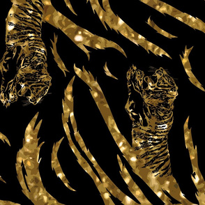 Tribal Tiger stripes print - vertical faux golden glitter large