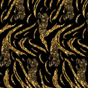 Tribal Tiger stripes print - vertical faux golden glitter medium