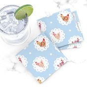 Chicken Doily Blue Polka Dots Hens