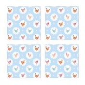 Chicken Doily Blue Polka Dots Hens