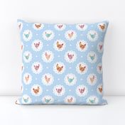 Chicken Doily Blue Polka Dots Hens