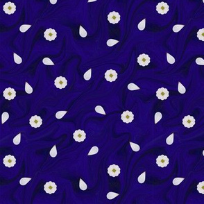 Small Daisies and Petals over Deep Purple Swirl