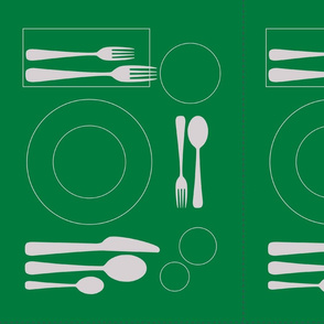 placemat formal tablesetting_silver on bright green