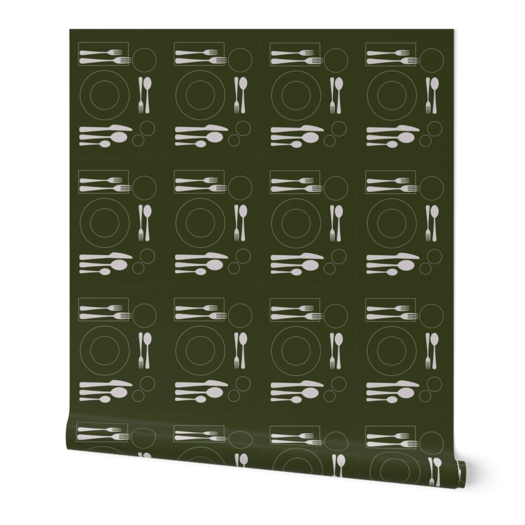 placemat formal tablesetting_silver on green