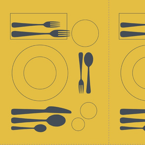placemat formal tablesetting_silver on mustard