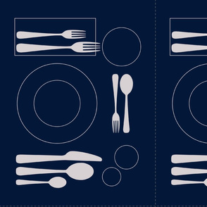 placemat formal tablesetting_silver on navy