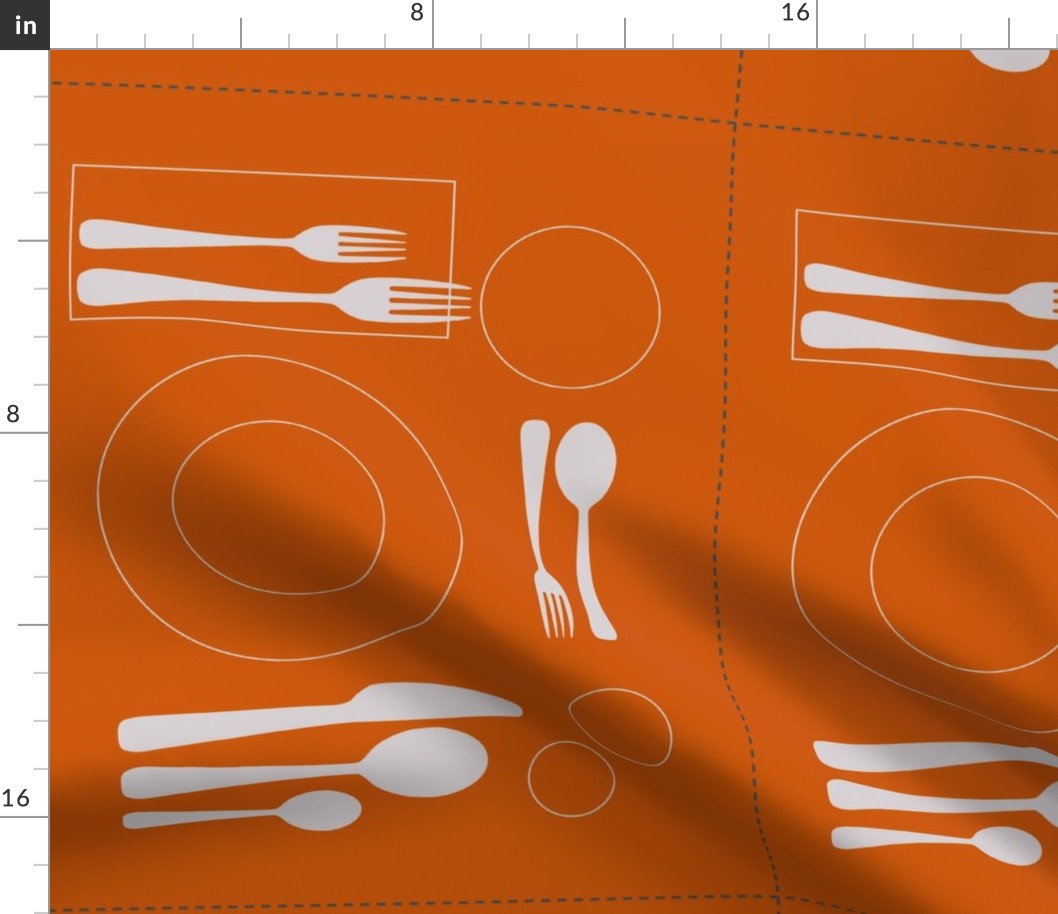 placemat formal tablesetting_silver on orange