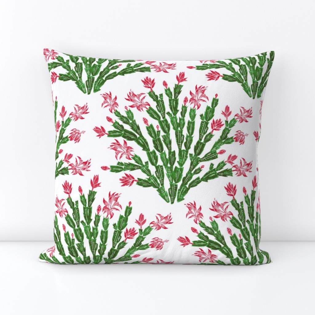 Christmas cactus damask - Christmascolors red and green on white