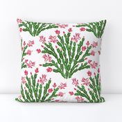 Christmas cactus damask - Christmascolors red and green on white