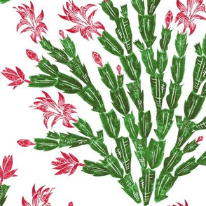 Christmas cactus damask - Christmascolors red and green on white