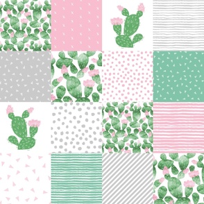 cactus cheater quilt - baby nursery design pink, green and grey