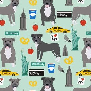pitbull nyc new york travel dog fabric - cute dogs in new york design - mint