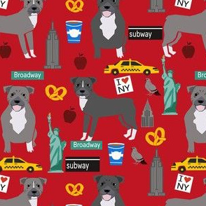 pitbull nyc new york travel dog fabric - cute dogs in new york design - red