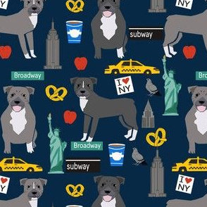 pitbull nyc new york travel dog fabric - cute dogs in new york design - navy