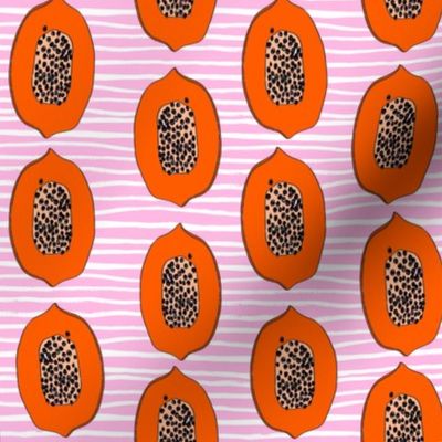 papaya // tropical fruit summer papayas fabric pink