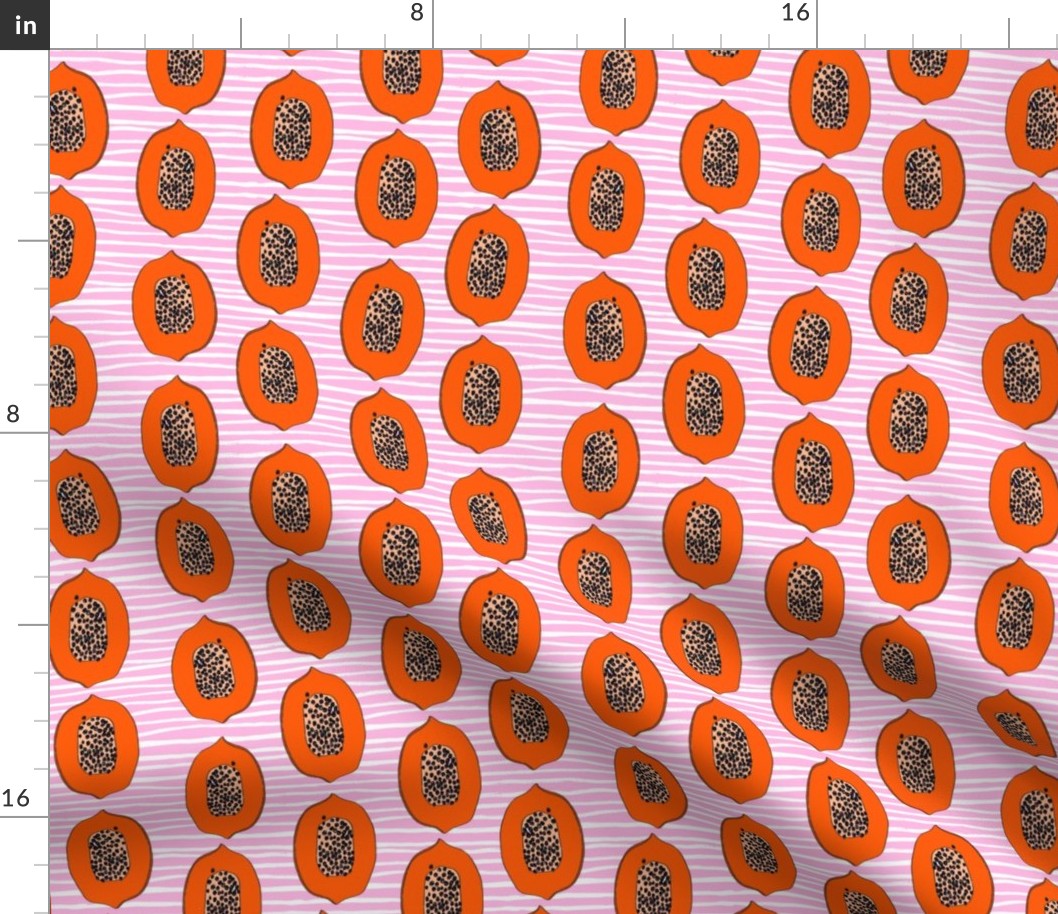 papaya // tropical fruit summer papayas fabric pink