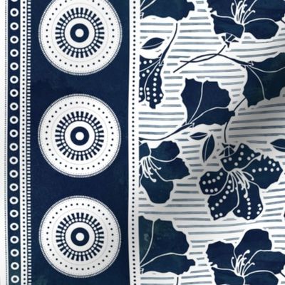 African Indigo Azalea Stripe Border Print