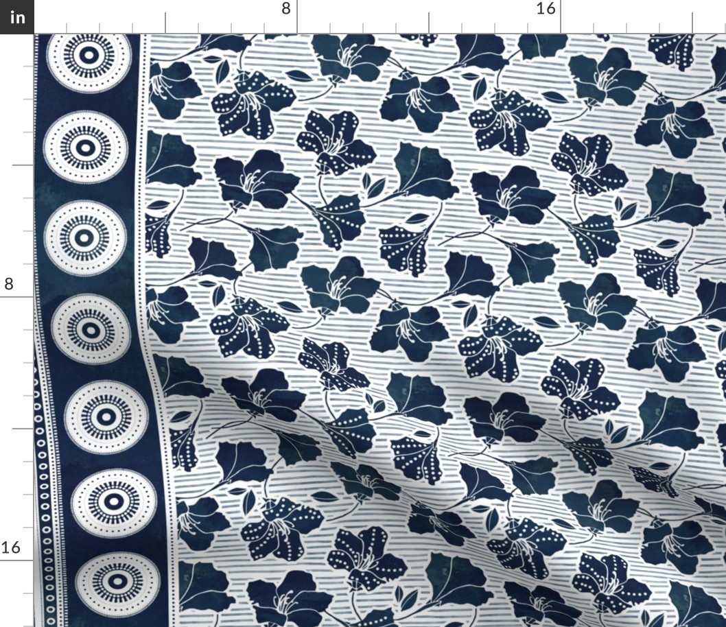 African Indigo Azalea Stripe Border Print